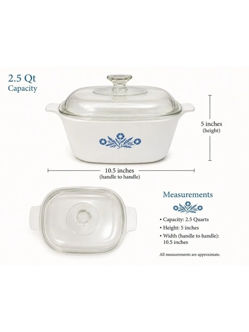 Vintage Corning Ware Blue Cornflower 2.5 Qt Casserole Dish With Lid USA Pyrocera